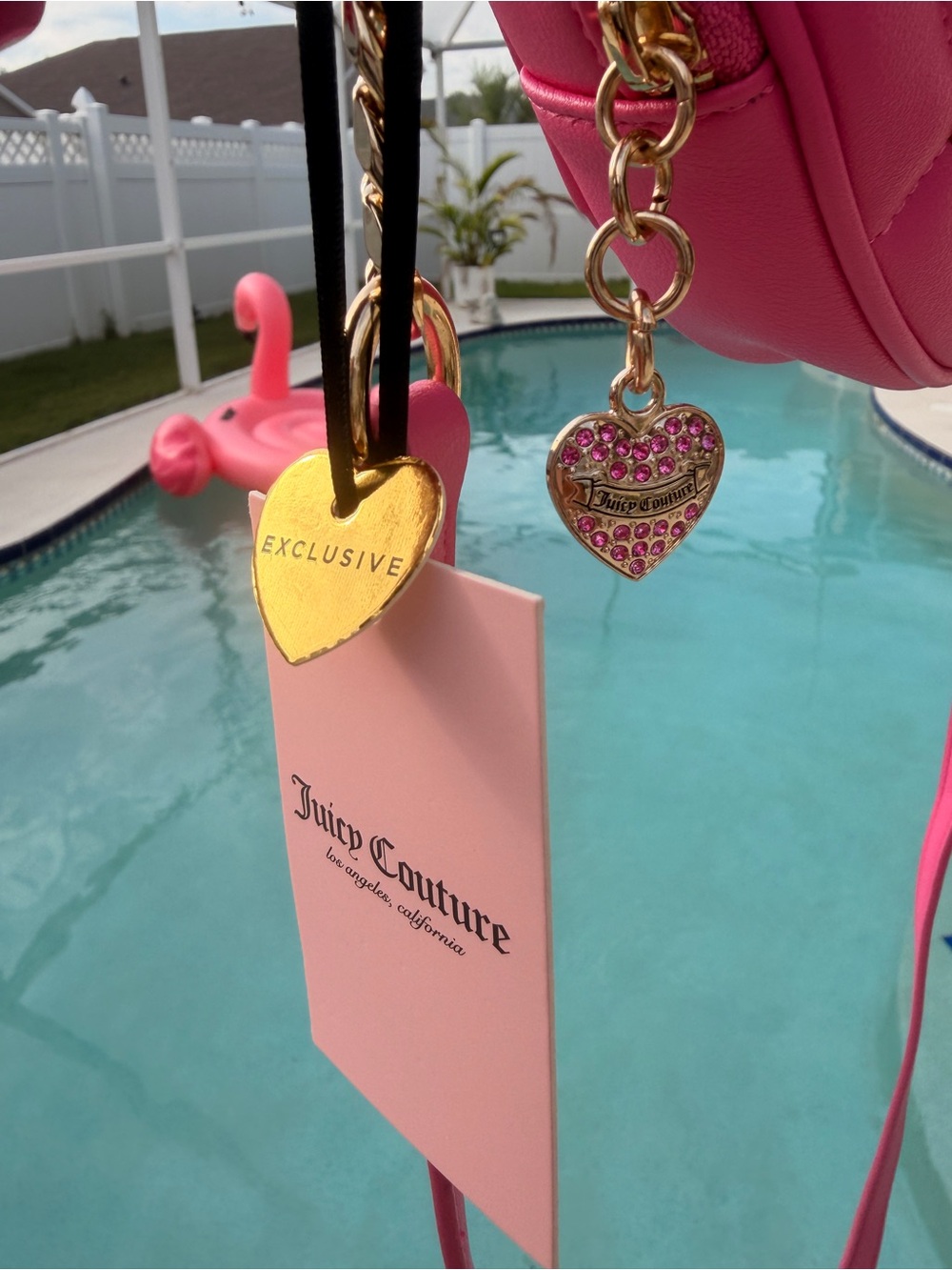 Juicy Couture Fuchsia Heart Quilted Rhinestone Mini Bag with Scarf-NWT - Picture 10 of 13